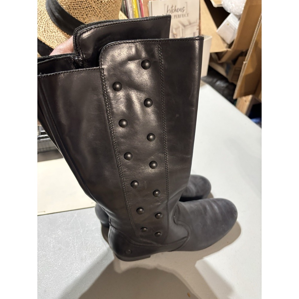 Born Martika Studded Black Riding Boots Women's 7 Black‎ Leather Full Zip